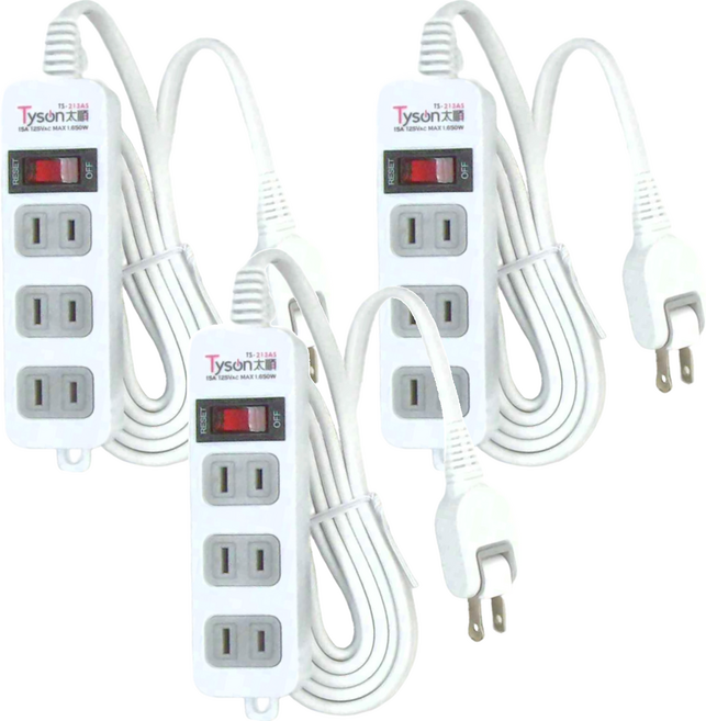 Tyson 太順電業 QPOWER 太超值 2孔1開3插延長線插座 TS-213AS, 2.7m, 白色, 3條