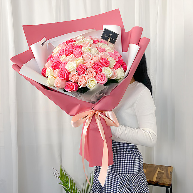 EPLYN 人造香皂玫瑰大型花束 100朵, 1個, 粉紅混合