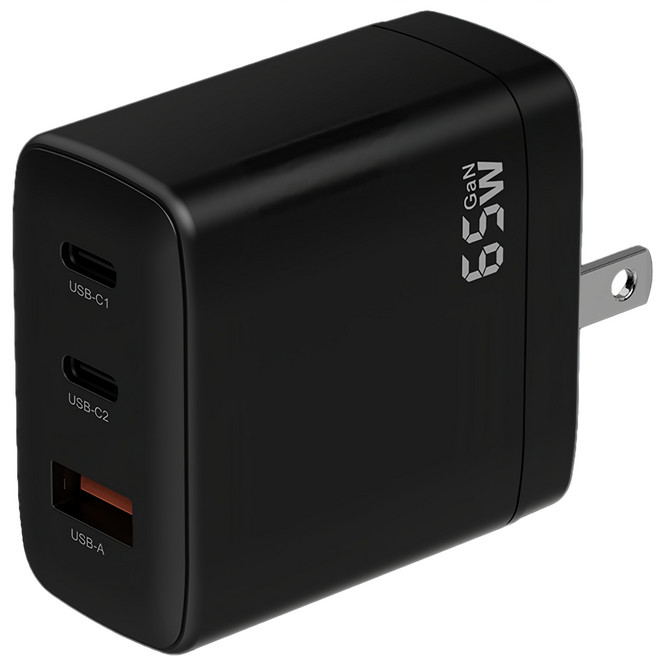 TOTOLINK GaN 3孔快速電源供應器 摺疊插頭設計, 黑色, 1個