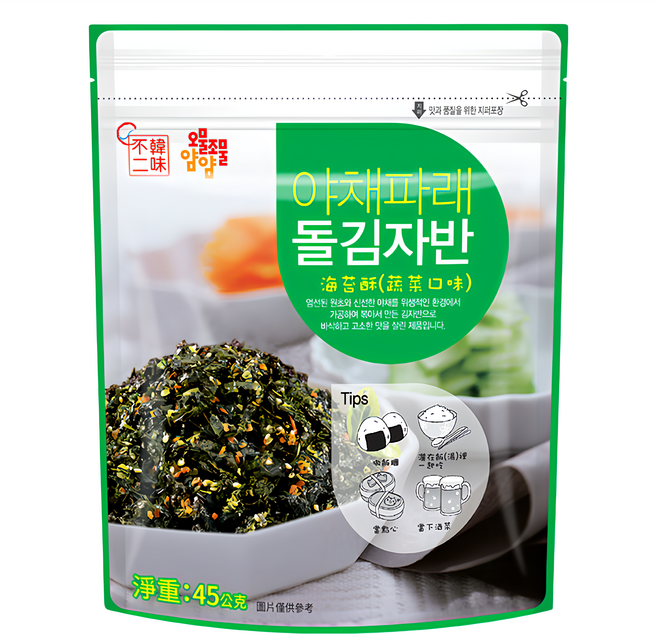 韓味不二 海苔酥 蔬菜口味, 45g, 1包