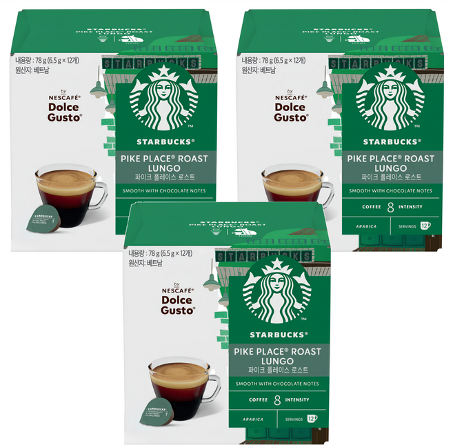 STARBUCKS 星巴克 NESCAFE 雀巢咖啡 Dolce Gusto 多趣酷思 派克市場美式咖啡膠囊, 6.5g, 12顆, 3盒