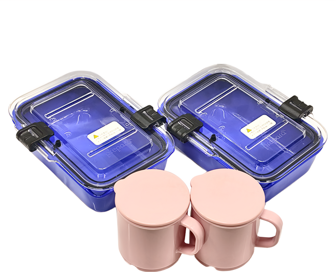 prepara 沛樂生活 Latchlok Color系列 食物保鮮盒 3號 + CPET咖啡杯組 小盒 藍色 700ml x 2個 + 小杯 粉色 260ml x 2個, 2個容器 + 2個蓋子 + 2個杯子 + 2個杯蓋, 1組