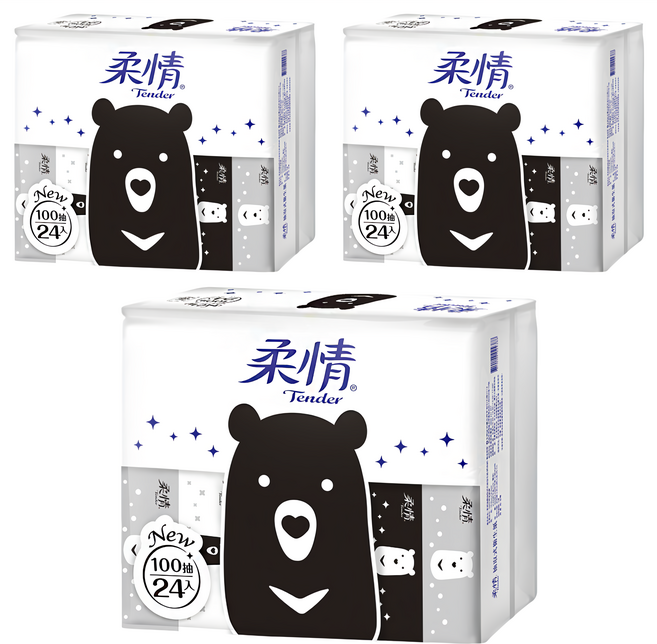 柔情 抽取式衛生紙 熊熊經典款, 24包, 3袋