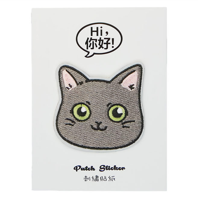 Hi 你好 刺繡貼紙, 藍貓, 1張