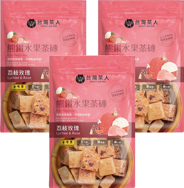 台灣茶人 熊鑽水果茶磚 荔枝玫瑰 真材實料, 20g, 7顆, 3包