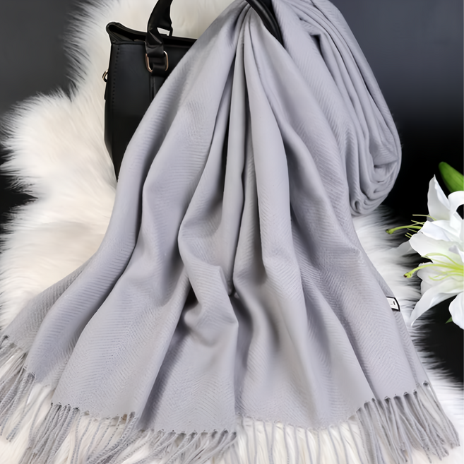 KissDiamond 純色喀什米爾羊絨加厚保暖兩用披肩流蘇款圍巾