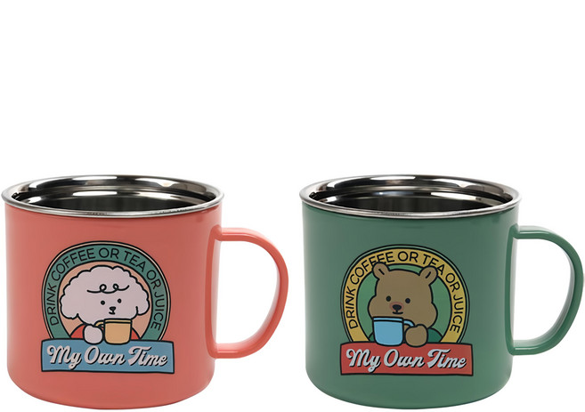 Dailylike My Buddy 不鏽鋼馬克杯組, 橙色 + 綠色, 2個