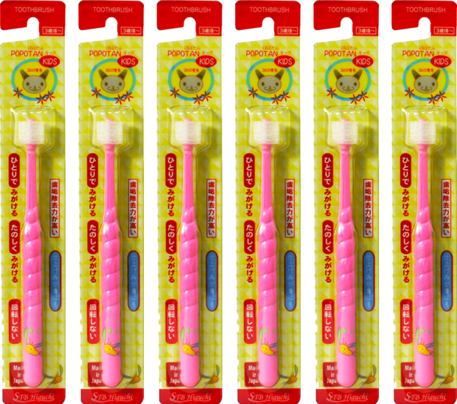 STB Higuchi 360度幼兒牙刷 3歲以上適用, 顏色隨機, 1入, 6支