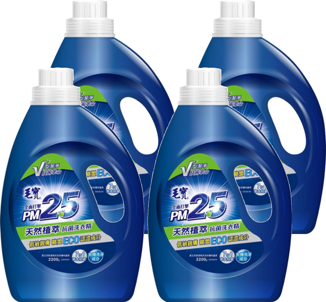 毛寶 PM2.5 天然植萃抗菌 洗衣精, 2.2kg, 4瓶