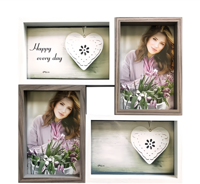 STYLE G時代家居 立體木紋撞色相框4件組 743g, 白咖色, 1組