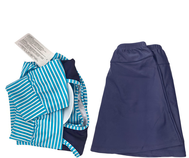 Summer love 夏之戀 大女長版二件式泳裝, 條紋款 藍色