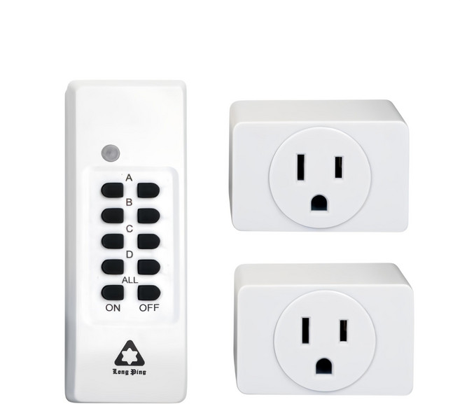 LONG PING 一對二智能家電遙控插座 無線遙控 智能學習 適用多種家電, 6cm, 白色, 1組