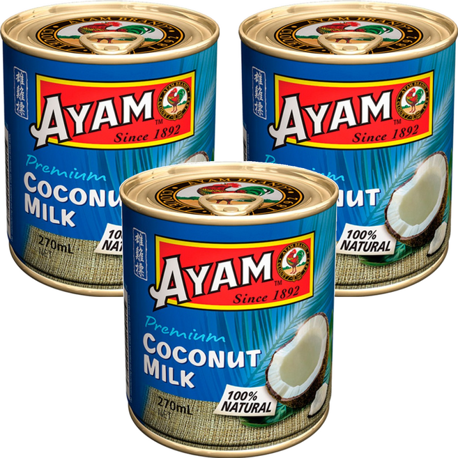 AYAM 雄雞標 特級椰奶罐頭 100%天然, 270ml, 3罐