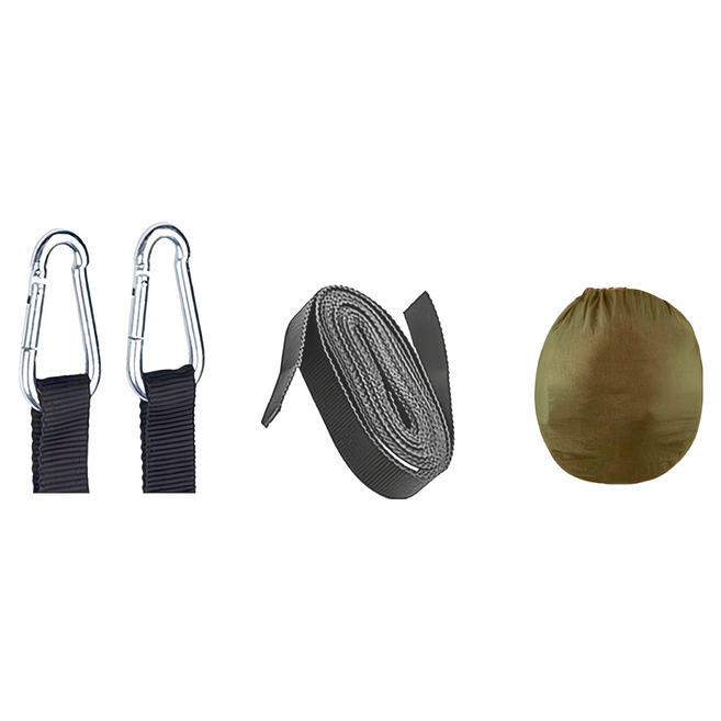 雙人吊床 防側翻吊床 防蚊露營吊床 承重200KG 附連接繩子和標配綁帶, 深軍綠色