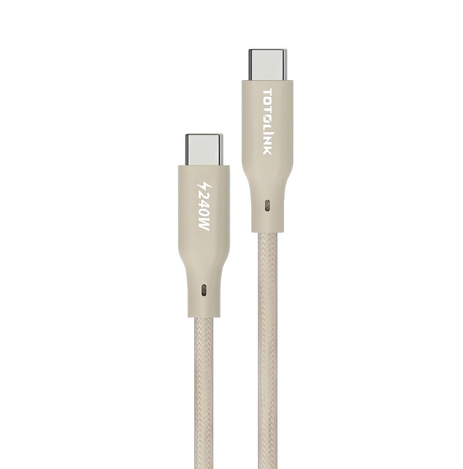 TOTOLINK USB-C to USB-C 強韌快充傳輸編織線 240W, 2m, 柔霧奶, 1條