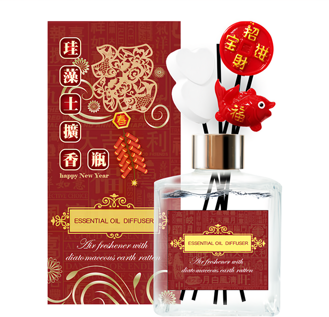 QiMart 迎春納福香氛珪藻擴香瓶, 花香茉莉, 200ml, 1件