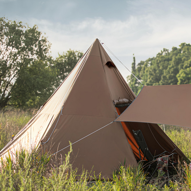 IDOOGEN Tepee Pro L 大型棉質TC印地安帳篷 5-6人用, 棕色, 5-6人