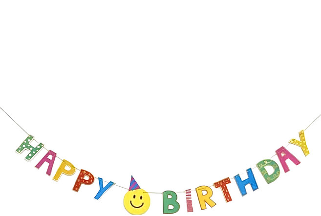 INS 風笑臉生日拉旗 旗直徑(12.5cm) + 吊繩(300cm), 1組, 生日快樂 粉彩彩虹色