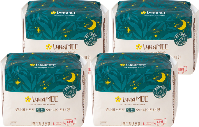 LunaMEE 夜用衛生棉 褲型, L, 8片, 4包