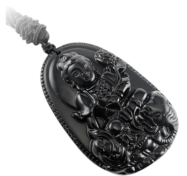 喜緣玉品 十二生肖守護神黑曜石玉珮 八大守護神 可調整長度掛繩, 千手觀音 鼠, 1個