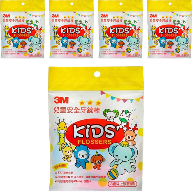3M 兒童安全牙線棒 超細滑 3歲以上, 5包, 38支