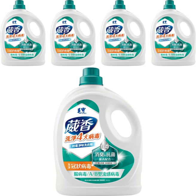 毛寶 葳香抗菌洗衣精 防霉淨味 白檀山谷百合, 3kg, 5桶