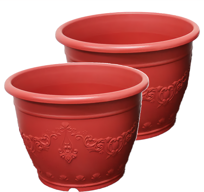 百貨King 花兒姿皇家浮雕花盆 2個, 磚紅色, 1組