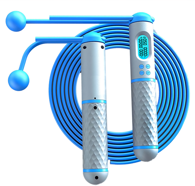 負重磁控感應電子計數兩用跳繩 可調節 無繩 + 有繩, 白藍色, 1組