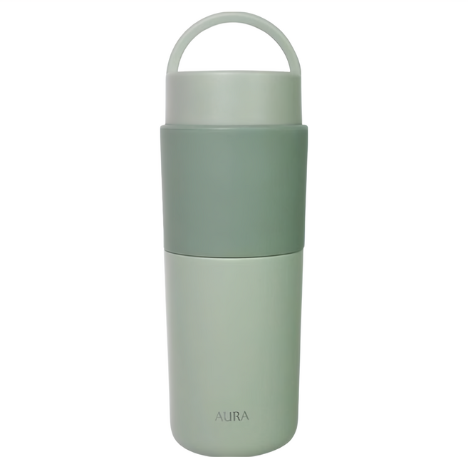 AURA 艾樂 台灣公司貨 隨行提手真陶瓷保溫杯, 抹茶綠, 525ml, 1個