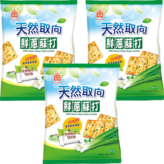 義美 天然取向 蘇打餅乾 鮮蔥, 225g, 3包
