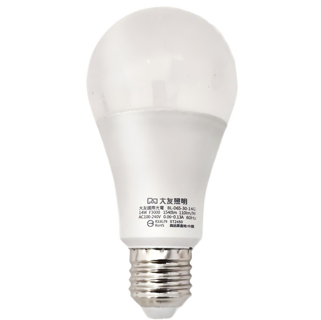 INNOTEK 大友照明 14W LED球泡燈 BL-D65-30-14G, 黃光, 1個