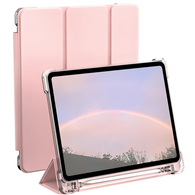 rorentech iPad智慧休眠內置筆槽保護套, 粉紅色, 1個