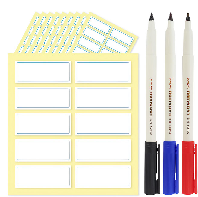 Yeonduaengdu 防水標籤貼紙 + 簽字筆組, 1組, 白色
