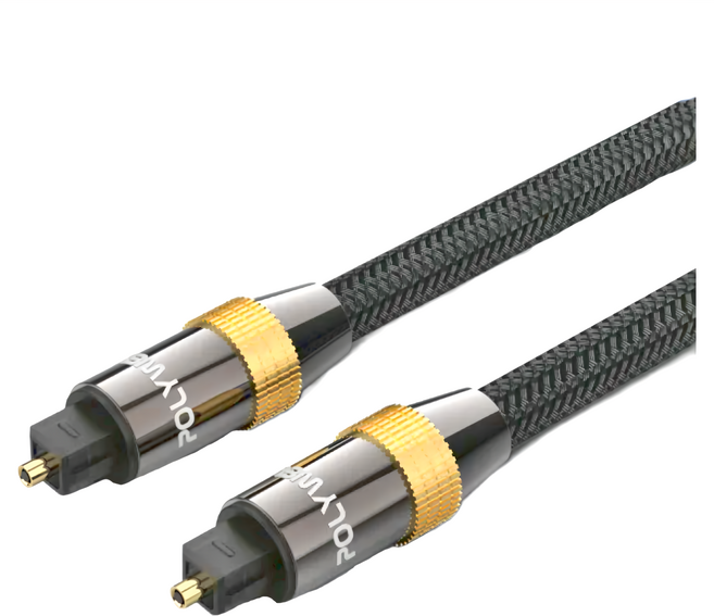 POLYWELL 寶利威爾 Toslink數位光纖線 公對公, 黑色 + 金色, 1條, 3m