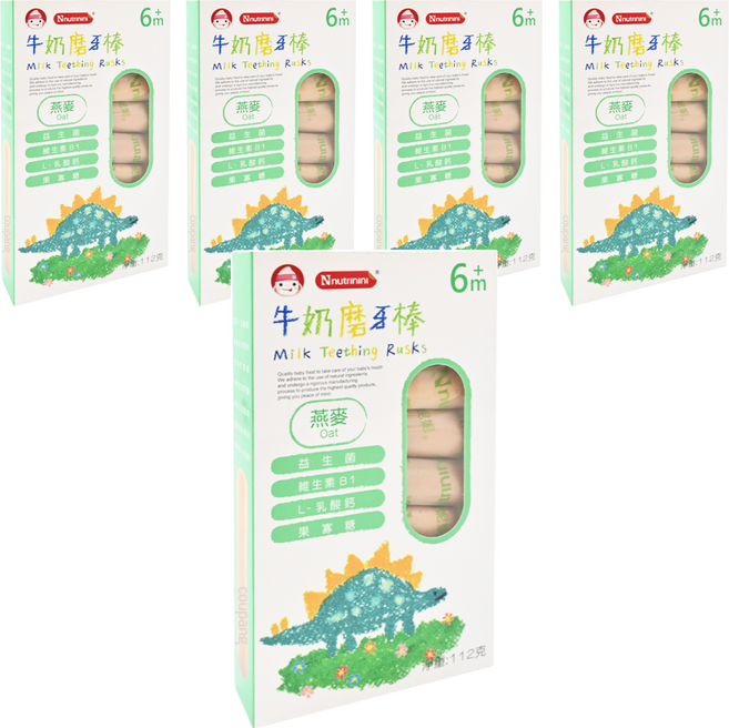 Nnutrinini 脆妮妮 牛奶磨牙棒 6個月以上, 燕麥, 112g, 5盒