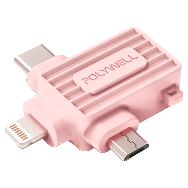 POLYWELL 寶利威爾 三合一OTG轉接頭 PW15-T65-0509, POLYWELL 三合一OTG轉接頭, 粉色, 1個