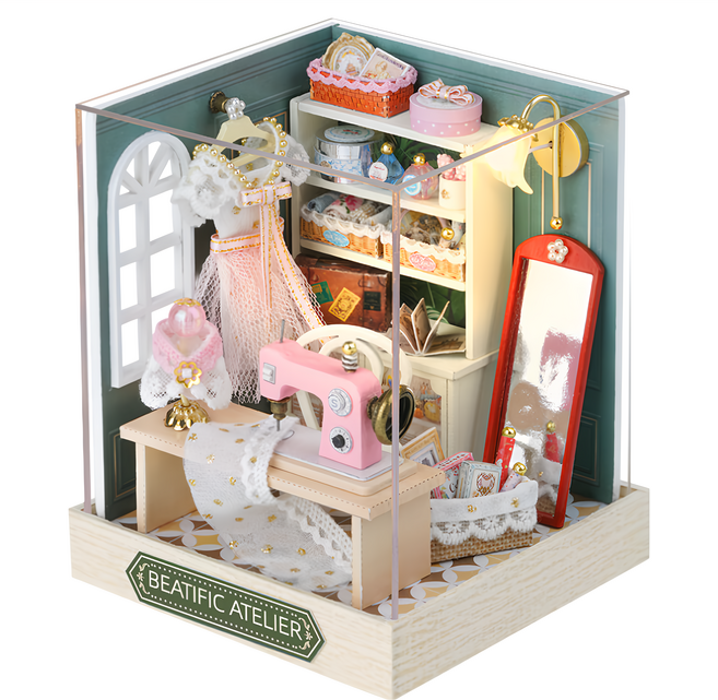 CUTE ROOM 智趣屋 DIY 手作袖珍屋 附防塵罩 QT047, 幸福工作室 多色, 1組