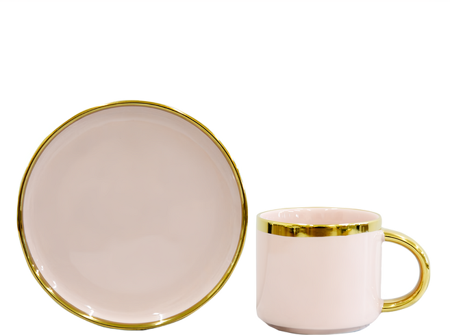 Royal Duke 芙蕾環金咖啡杯碟盤組, 粉金, 1組