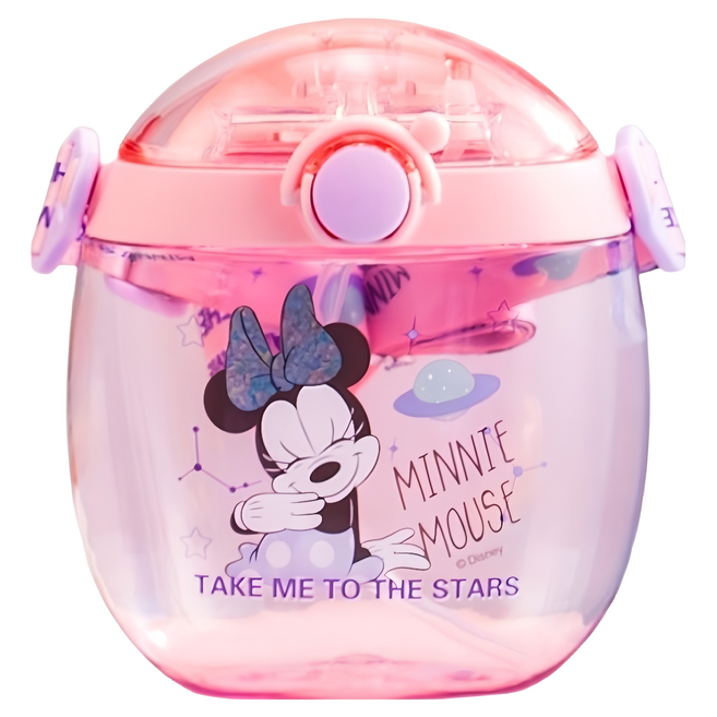 fisher-price 費雪 迪士尼 立體3D圖案矽膠包覆方形兒童用吸管水壺, 1個, 550ml, 粉色米妮