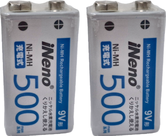 iNeno 艾耐諾 9V/500max鎳氫充電電池, 2個, 1入