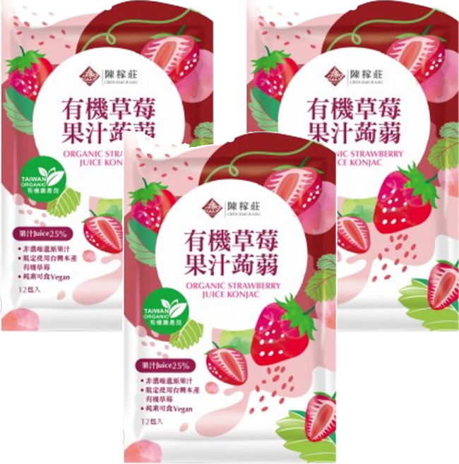 陳稼莊 有機草莓果汁蒟蒻 12包, 240g, 3袋