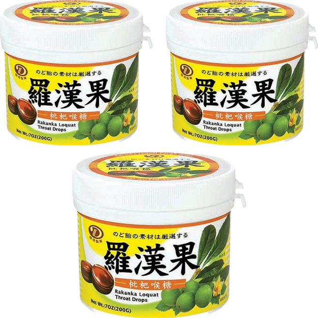 綠得製菓 羅漢果琵琶喉糖罐, 200g, 3罐