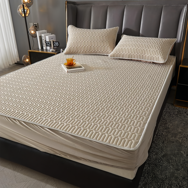 Ishur 伊舒爾 乳膠冰絲涼蓆墊 防蹣抗菌 柔軟舒適 輕薄透氣, 涼蓆墊 + 枕套 x 2, 冰炫黃