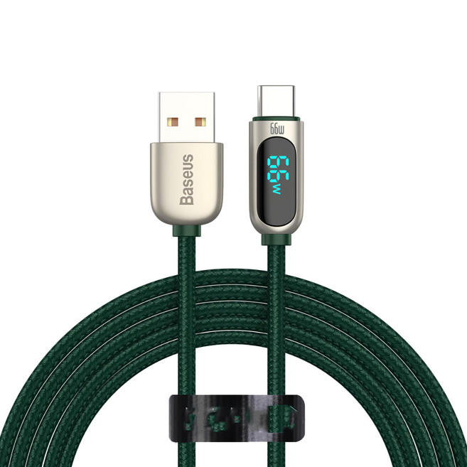 Baseus 倍思 USB to Type-C 數顯快充傳輸線 66W, 2m, 墨綠色, 1條