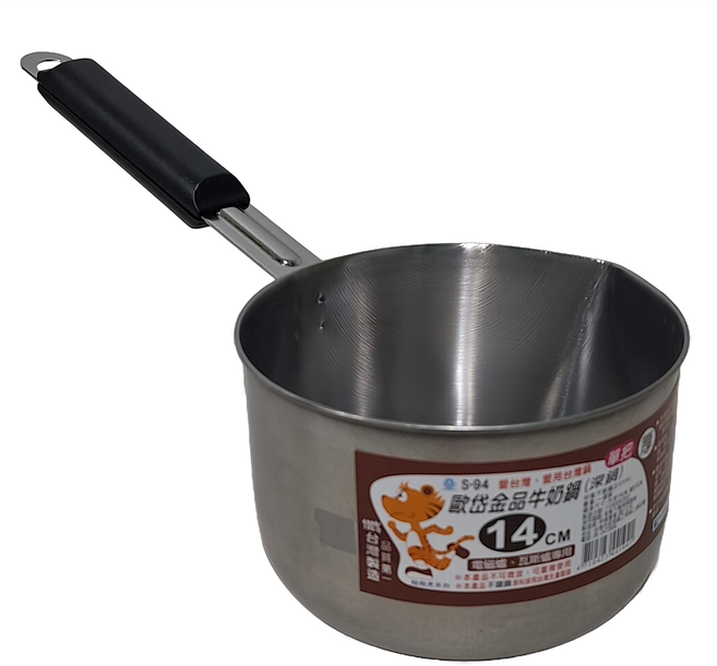 歐岱 電磁爐/瓦斯爐適用 牛奶鍋, 14cm, 不鏽鋼 銀色, 1個