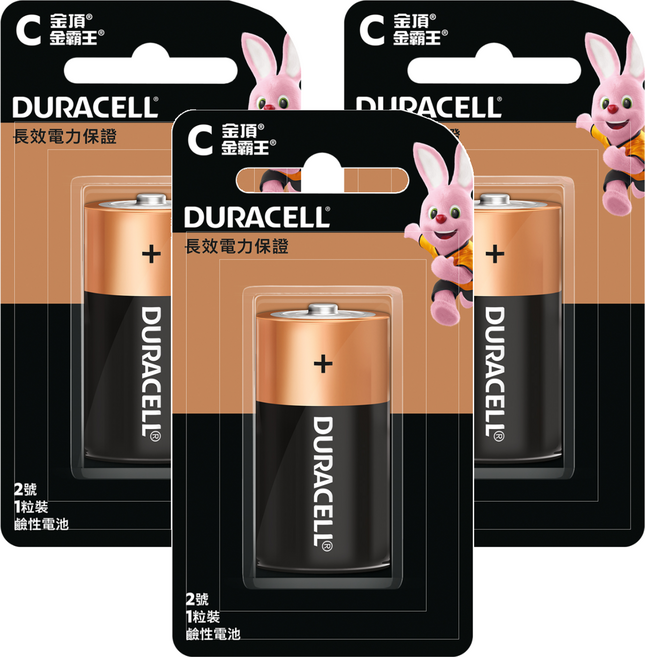 DURACELL 金頂 台灣公司貨 鹼性電池 2號C, 1入, 3顆