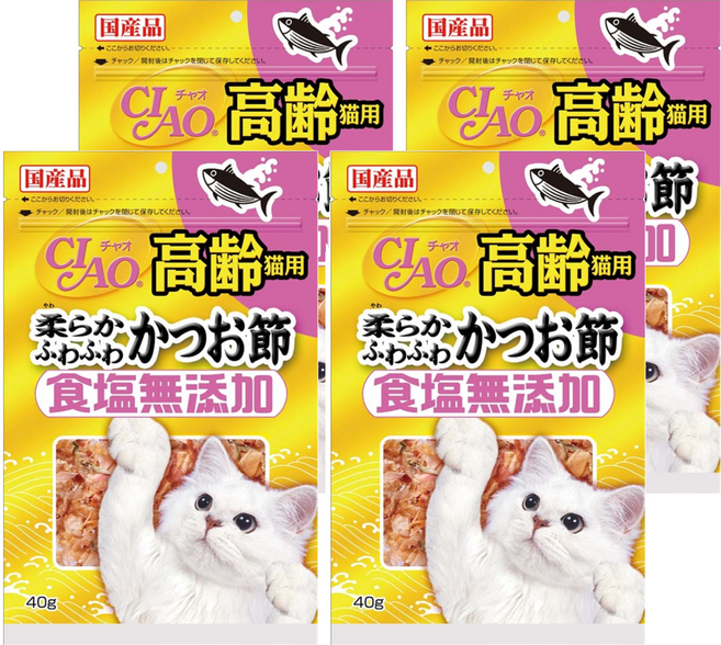 INABA 高齡貓用 食鹽無添加 柴魚片 CS-20, 40g, 4包, 鰹魚口味