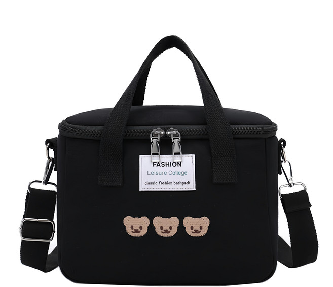 Mega 可愛刺繡小熊保溫包 牛津布, 黑色, 1個