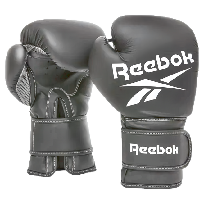 Reebok 銳步 拳擊訓練手套 12oz PU合成皮革 耐用材質 內膽海綿緩衝設計 透氣穩固, 黑色, 1雙