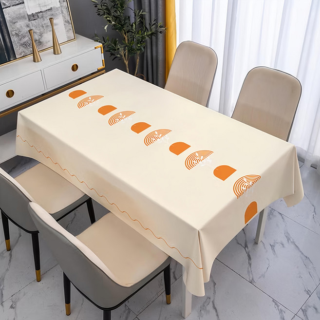 波光幾何絲綢皮革桌巾, 220 x 140cm, 波光幾何, 1個